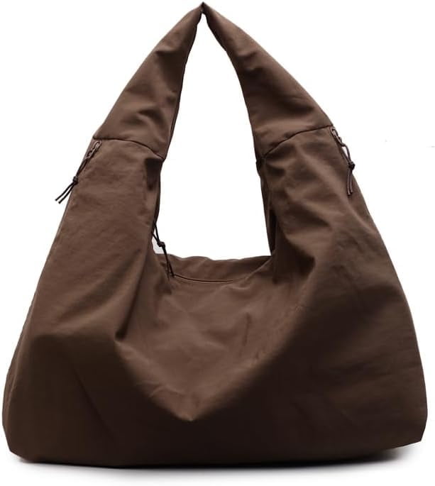 Gioobbt Nylon Slouchy Tote Hobo Bag with Multi Pockets, Large Shoulder Handbag, Pure Color
