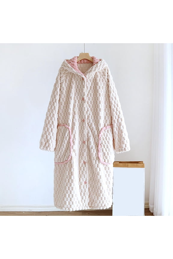 Women's Loose Hooded Robe With Thick Long Autumn/Winter Coral Bathrobe With Big Pockets And Long Sleeves Robes for Teens Japanese Kimono Robes for Women plus Size Robe Long Robes for Women plus