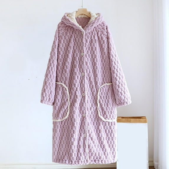 Women's Loose Hooded Robe With Thick Long Autumn/Winter Coral Bathrobe With Big Pockets And Long Sleeves Womens Lightweight Robes Long plus Size Teen Bathrobe Hoodie Dress 4x Robe for Women plus Size