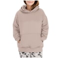 thumbnail image 1 of Women's Loose Hoodie Casual Long Sleeve Solid Color Sweatshirts Basic Hooded Pullover Sweatshirt with Pockets Khaki S, 1 of 1