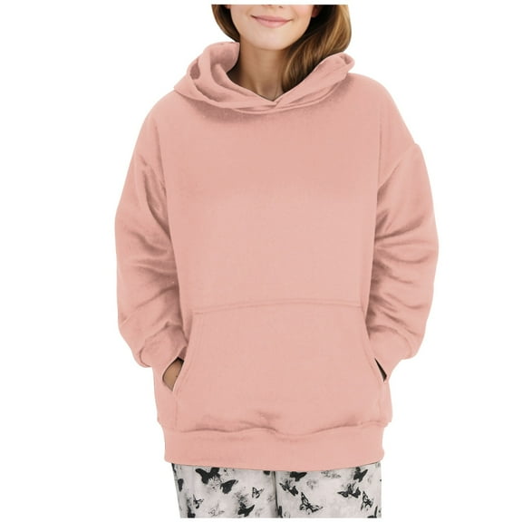 Women's Loose Hoodie Casual Long Sleeve Solid Color Sweatshirts Basic Hooded Pullover Sweatshirt with Pockets Pink XL