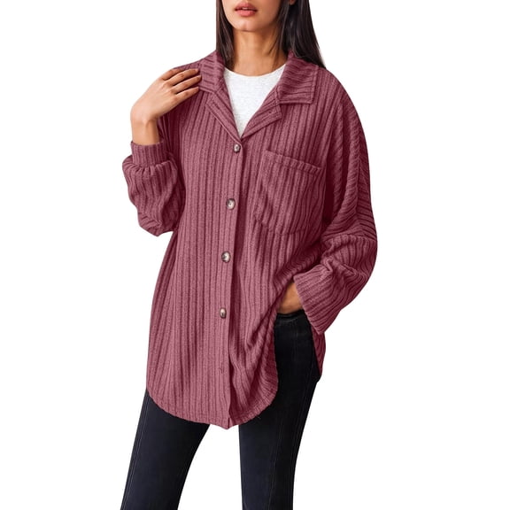 Women's Loose Knit Button Up Shirt Casual Solid Color Top winter coats for women