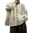 thumbnail image 1 of Women's Loose Knit Cardigan,Colorful Button Puff Sleeve Sweater Top with Pockets,Oversized, 1 of 7