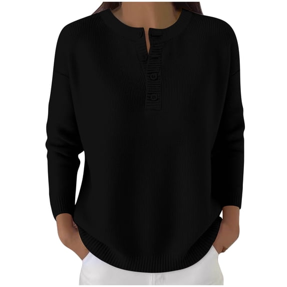 Women's Loose Knit Sweater V-Neck Button Down Solid Color Winter Long Sleeve Casual Fashion Outerwear Warm Comfortable Daily Elegant Outfit Black S