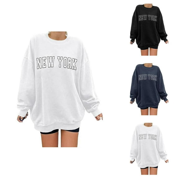 Women's Loose Letter NEW Work Print Hoodie Sports Long Sleeve Crew Neck Pullover Casual Top Brandy Melville