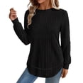 thumbnail image 1 of Women's Loose Long-Sleeve Curved Hem Knit Top, Autumn Round Neck Casual Pullover Sweater Shirt, 1 of 8