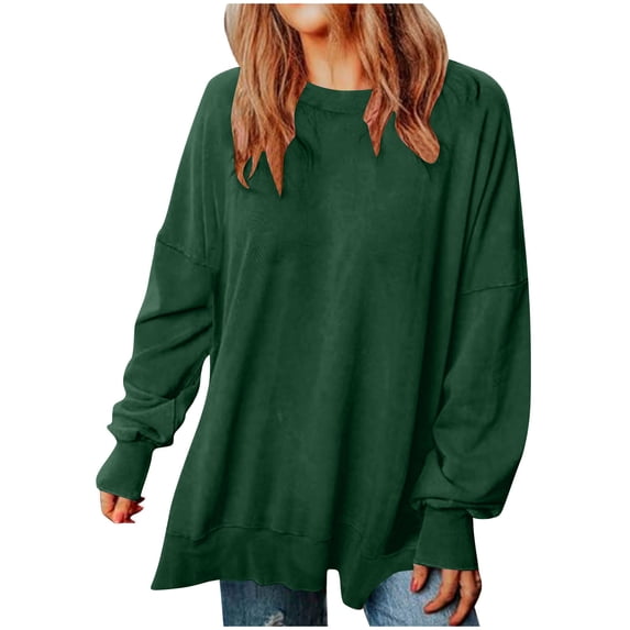 Women's Loose Long Sleeved Solid Color Long Hoodie Top Plus Size Off The Shoulder Shirts & Tops Linen Tunic Tops Long Sleeve Fishnet Crop Top
