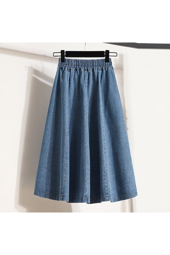 Women's Loose Mid-Length Denim Skirt - High Waist A-Line Casual Skirt with Stretch Fabric for Daily Errands, Shopping, and Urban Street Style,Light Blue XL