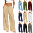 thumbnail image 1 of Women's Loose Mid Rise Pant Casual Straight Leg Elastic Waist Solid Color Pants with Pockets White, 1 of 7