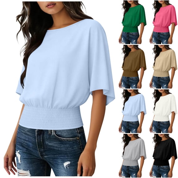 Women's Loose Oversized Short Sleeve T-Shirt Tee Top with Elastic Hem Round Neck Casual Fashion Solid Color Breathable Summer | CSEONE,Black XL