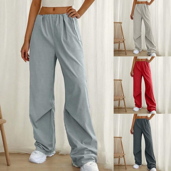 Women’s Loose Pants Fashionable and Casual Leisure Elastic Waist Lace-up Solid Color Cargo Pants with Pocket Up to 65% off!