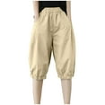thumbnail image 1 of Women's Loose Pants Summer Casual Pleated Elastic Waist Knee Length Trousers with Pocket Wide Leg Joggers Baggy Bottoms, Khaki, M, 1 of 7