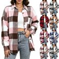 thumbnail image 1 of Women's Loose Plaid Jacket,Button Down Long Sleeve Open Front Shirt Shacket with Chest Pocket,Fashion Casual Long Outerwear, 1 of 5