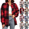 thumbnail image 1 of Women's Loose Plaid Jacket,Button Down Long Sleeve Open Front Shirt Shacket with Chest Pocket,Fashion Casual Long Outerwear, 1 of 5