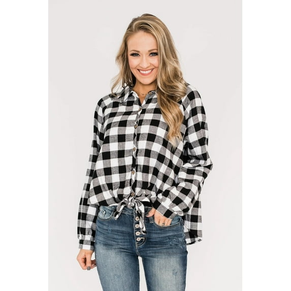 Women's Loose Plaid Printed Lapel Blouses Tie Long-Sleeved Shirts Tops