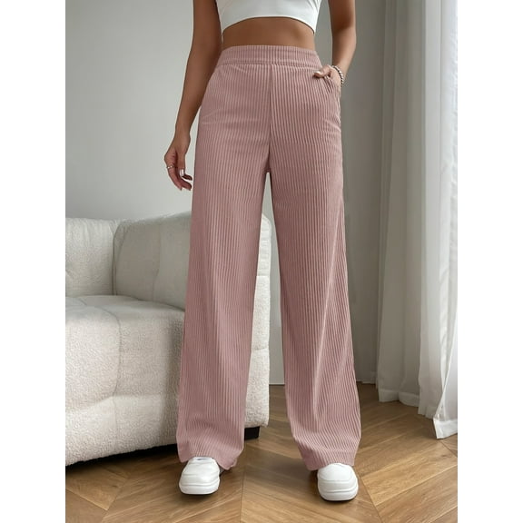 Women's Loose Pleated Front Long Pants Wide Leg Trousers Solid Causal Dressy
