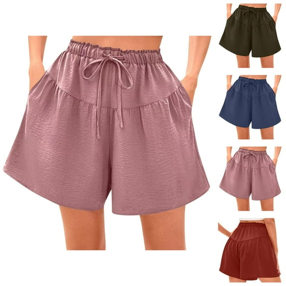 Women's Loose Pleated Linen Wide Leg Shorts For Spring/Summer Capri Women