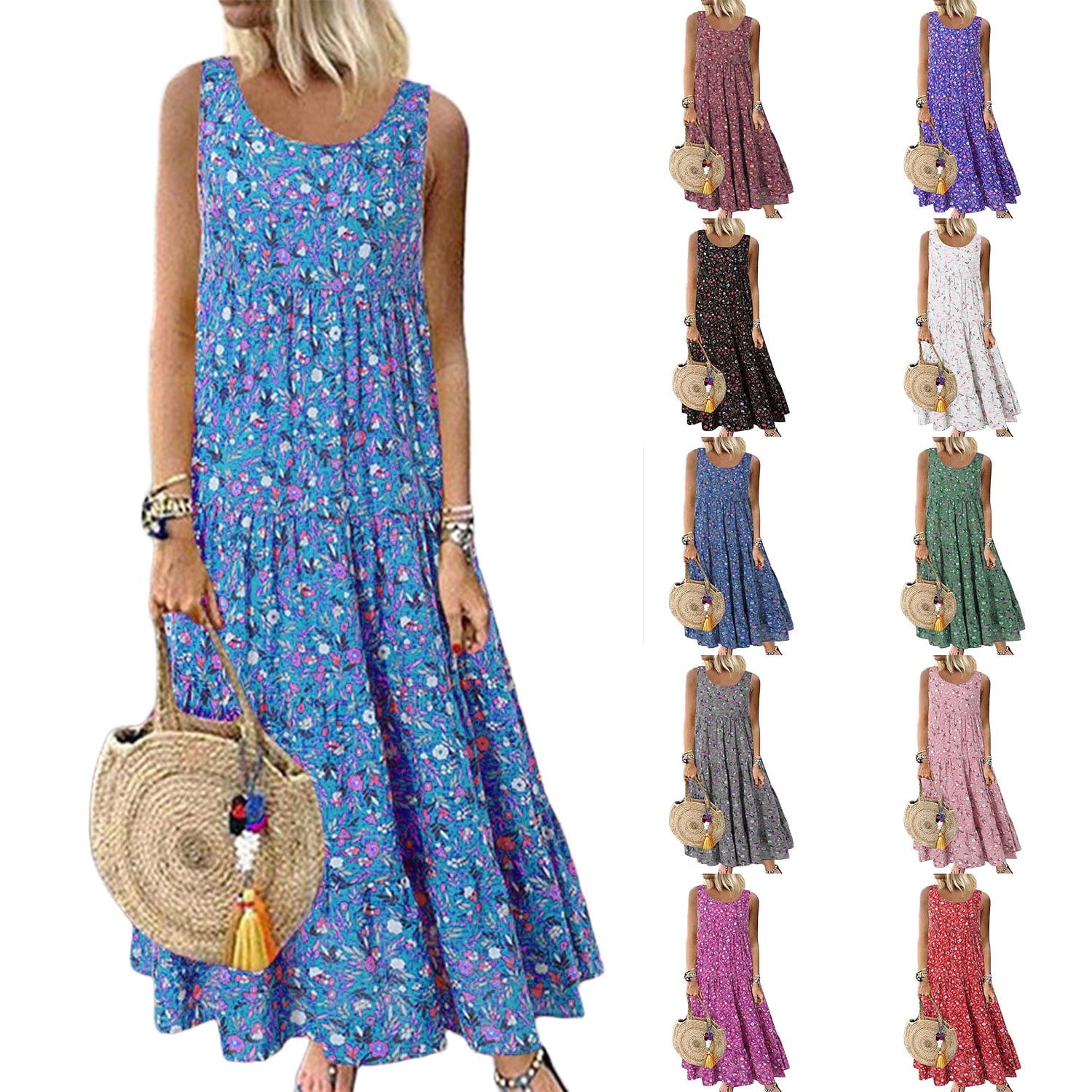 Women's Loose Plus Size Comfortable Halter Neck Round Neck Sleeveless ...