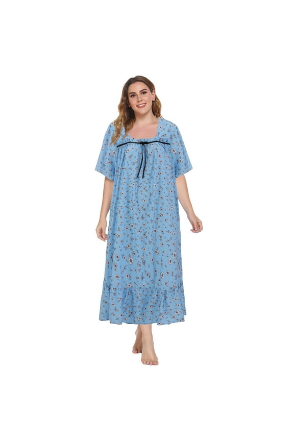 Women's Loose Plus Size Nightdress Square House Dress Short Sleeve Sleep Dress Soft Long Sleepwear Nightgowns For Home Wear Pajama Dress,XL-4XL