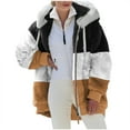 thumbnail image 1 of Women's Loose Plus Size Plush Hooded Jacket, Multicolor Paneled Zip-Up Long Sleeve Outerwear, Casual Warm Daily Coat, Brown, L, 1 of 3