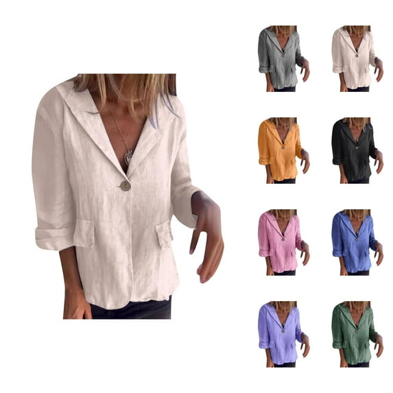 Women's Loose Plus Size Solid Button With Lapel In Linen Blend Cardigan Sweaters for Women