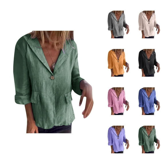Women's Loose Plus Size Solid Button With Lapel In Linen Blend Cardigan Sweaters for Women