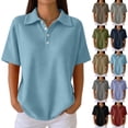 thumbnail image 1 of Women's Loose Polo Shirt Collared Waffle Knit Tops Short Sleeve Button Placket Soft Breathable Lightweight Versatile Tee, #02 Sky Blue, 3XL, 1 of 7