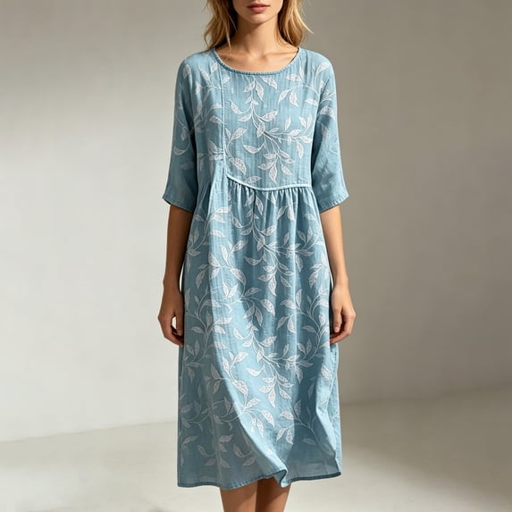 Women's Loose Print Round Neck Dress