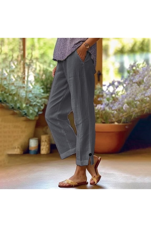 Women's Loose Pure Color Linen Casual Pants With Elastic Waist And Pockets Cargo Pants Women Comfortable Pants for Women Casual Petite Pants for Women Petite Length Winter Clothes for plus Size Women