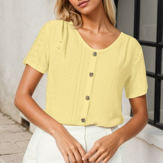 Women's Loose Round Neck Short Sleeve Jacquard T Shirt With Comfy Summer Shirts Womens Short Sleeve Tops Loose Fit Long Sleeved Shirt Long Sleeve Shirt for Women Long Sleeve T Shirts for Woman