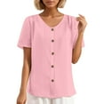 thumbnail image 1 of Women's Loose Round Neck Short Sleeve Jacquard T Shirt With Buttons, 1 of 2