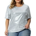 thumbnail image 1 of Women's Loose Round Neck Short Sleeve T-Shirt - Solid Color, Plus Size - Soft Polyester, Irregular Design - XL-XXXXXL, 1 of 6