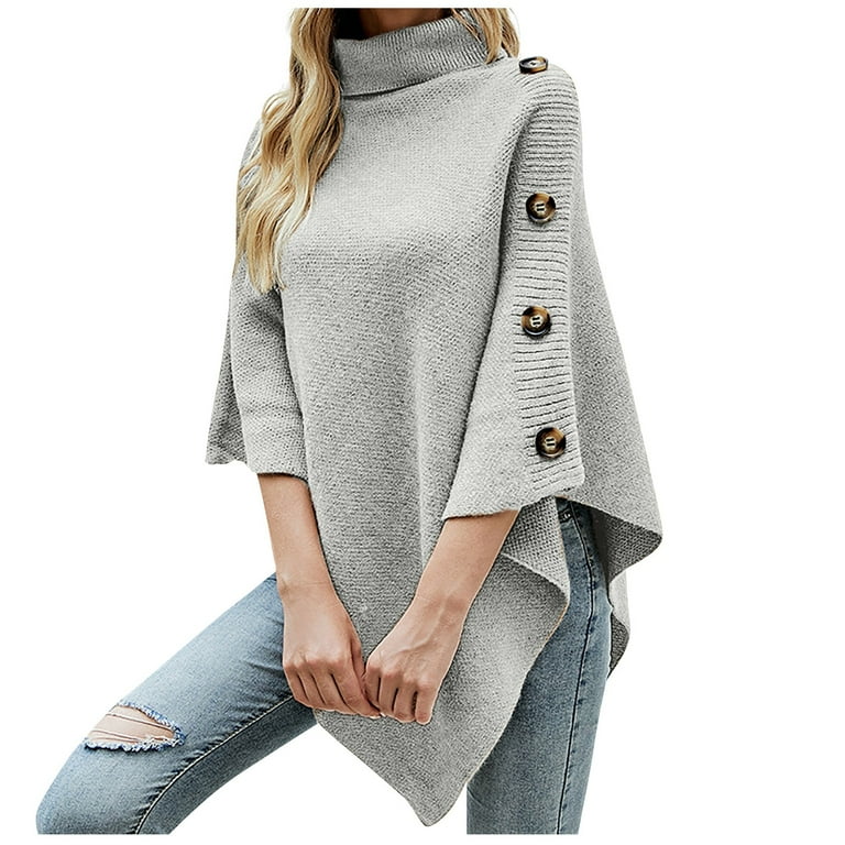 Turtleneck Batwing Sleeve Cable Knit Poncho