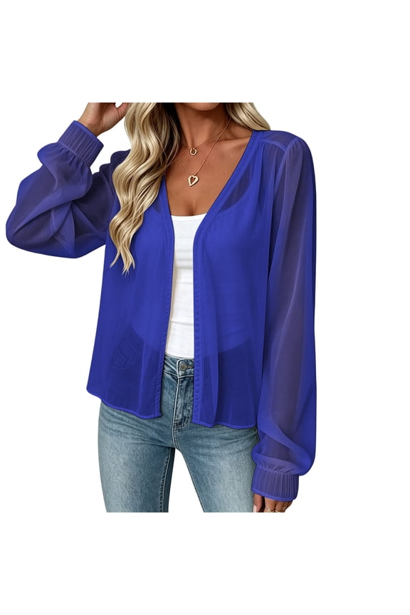 Women's Loose Sheer Chiffon Kimono Beach Swim Cover up Cardigan Capes Blouse Tops Blue M