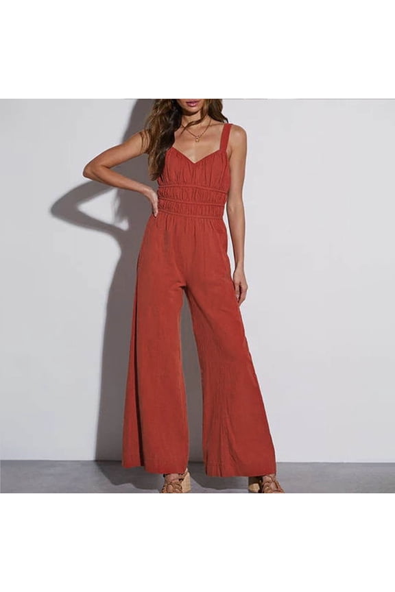 Women's Loose Sleeveless Jumpsuits Adjustable Straps Wide Leg Long Overall Rompers With Pockets plus Size Jumpsuit for Women Womens Culottes Body Bodysuit Cool Jumpsuits for Women Better Bodies Women