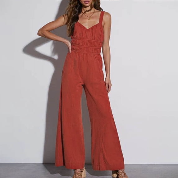 Women's Loose Sleeveless Jumpsuits Adjustable Straps Wide Leg Long Overall Rompers With Pockets plus Size Jumpsuit for Women Womens Culottes Body Bodysuit Cool Jumpsuits for Women Better Bodies Women