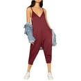 thumbnail image 1 of Women's Loose Sleeveless Jumpsuits Capris Spaghetti Strap Harem Capri Pants Casual Romper Overalls Summer Outfits (XL, Red), 1 of 7