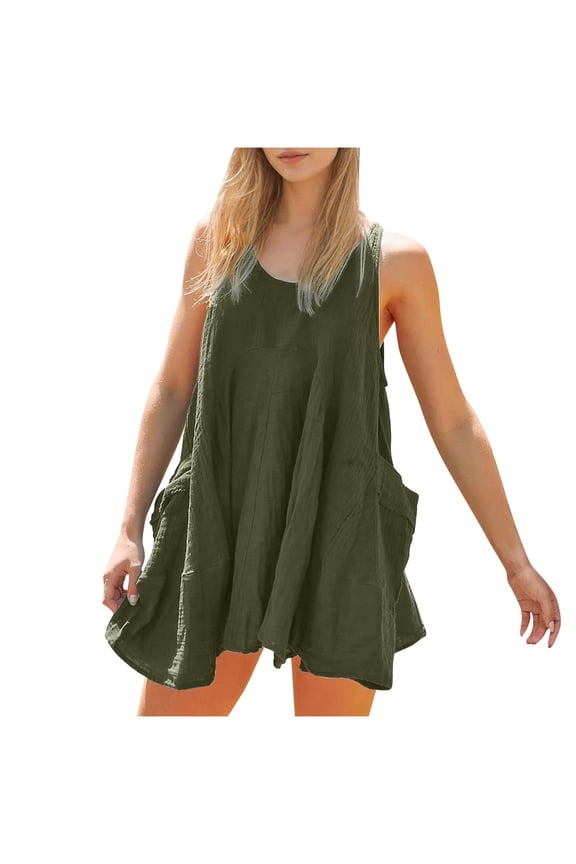 Women's Loose Sleeveless Swing Dress, Casual Daily & Beach Wear, Soft Breathable Fabric, Solid Color