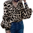 thumbnail image 1 of Women's Loose Slimming Leopard Print Long Sleeve Shirt, 1 of 1