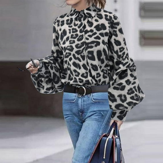 Women's Loose Slimming Leopard Print Long Sleeve Shirt