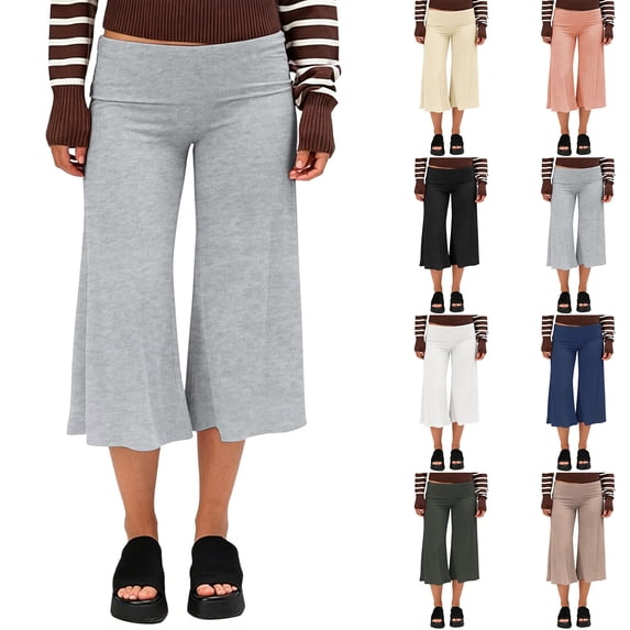 Women's Loose Soft Wide Leg Pants for Women with Elastic Waist, Stretchy Flowy Fit, Casual Lounge and Yoga, Dressy Business or Beach, Womens Cropped Trousers | UKHCCC,Beige L