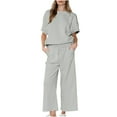 thumbnail image 1 of Women's Loose Solid Color Cotton Linen Casual Suit Drawstring High Waist Wide Leg Sweatsuit Gray,XL, 1 of 7