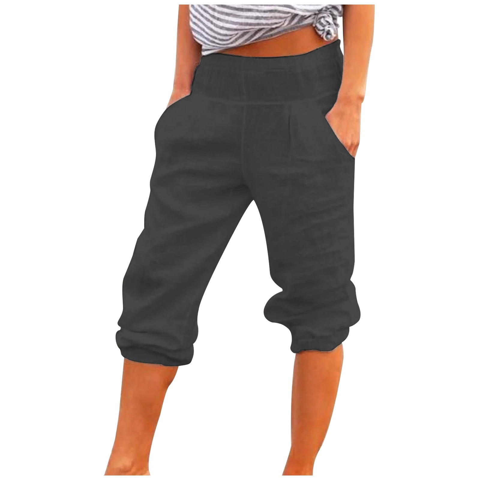 SY-001 Women 3/4 Length Sweatpants Capri Pants Cropped Jogger