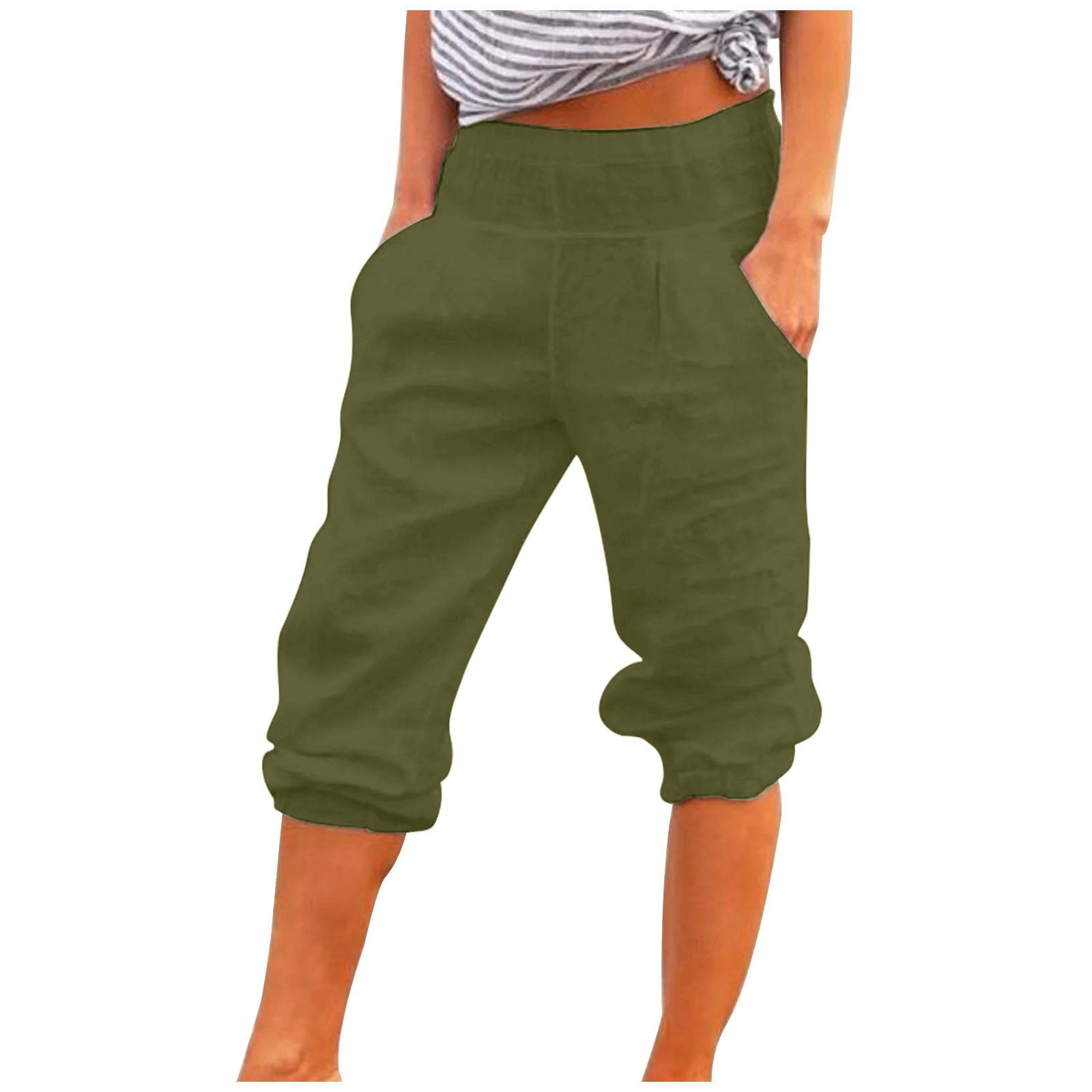 Women's Loose Solid Color Cropped Capris Joggers Pants Harem Sweatpants ...