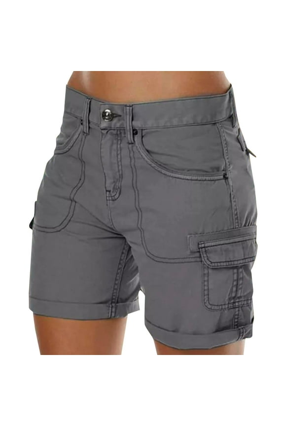 KDFJPTH Women's Loose Solid Color Mini Pant Summer Beach Shorts Buttons Short Hot Pants Cargo Shorts