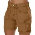 thumbnail image 1 of Women's Loose Solid Color Mini Pant Summer Beach Shorts Buttons Short Hot Pants Cargo Shorts, 1 of 7