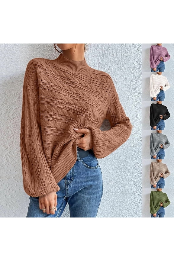 Women's Loose Solid Color Pullover Cable Sweater for Fall Winter Cable Knit Details,Army Green,S