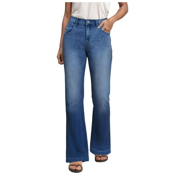 Women's Loose Straight Jeans for Women - Bell Bottom Jeans for Women Ripped High Waisted Classic Tassels Flared Pants Soft Cropped Jeans,Color:Blue,Size:M