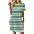 thumbnail image 1 of DailyTrove Women's Loose Striped Midi Dress, Short Sleeve, Casual Lounge & Beach Cover-Up, Soft Polyester Blend, Solid Color, 1 of 6