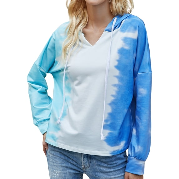 Women's Loose Tie Dye Printed Sweatshirt V Neck Long Sleeve Pullover Hoodie Tops
